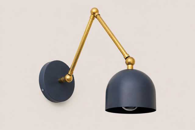 Modern Brass Wall Sconce, Adjustable Swing Arm Lamp, Mid Century Dome Light, Bedside Reading Vintage Articulated Sconce - image 1
