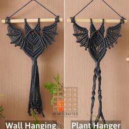 Bat Plant Holder, Hanging Macrame, Witchy Room Decor, Modern Halloween, Dark Wall Art, Ornaments, Macrame W52 - thumbnail 3
