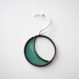 Mini Stained Glass Moon - Seafoam & Clear Glass, Crescent Wall Hanging, Celestial Art - thumbnail 2