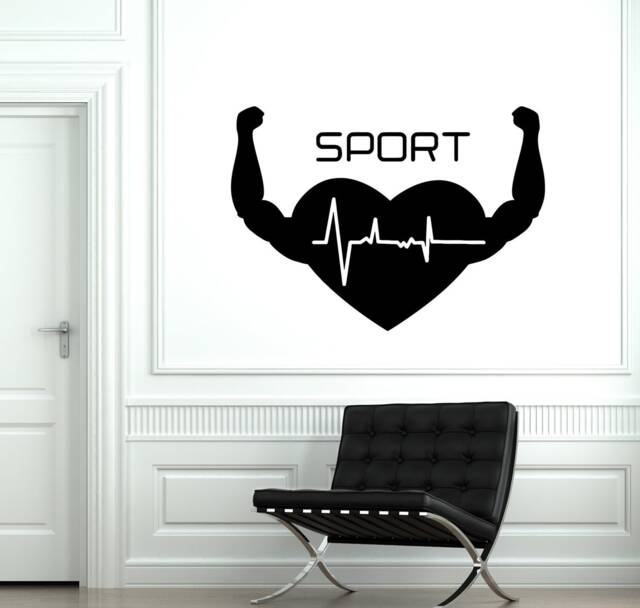 Wall Vinyl Decal Fitness Heart Sport Gym Bodybuilding Decor 1924Di - image 1