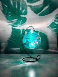 Hand Painted Tropical Leaf Glass Tea Light Holder With Metal Stand