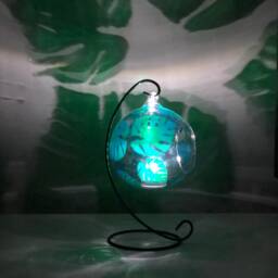Hand Painted Tropical Leaf Glass Tea Light Holder With Metal Stand - thumbnail 4