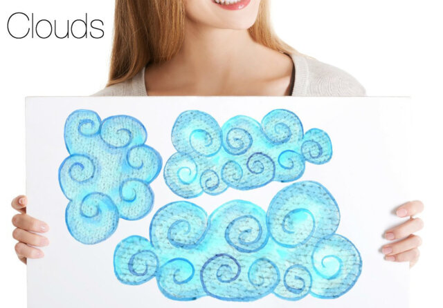 Cloud Decal Knit Look, Wall Decals, Little Girl's Room Decor, Boy's Kids Playroom Home D??cor - image 1