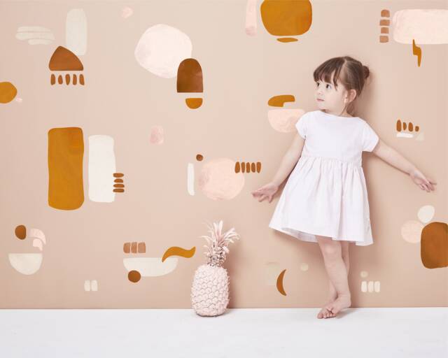 Neutral Abstract Mural Decals - Mixed Design Reusable Fabric Wall Eco Friendly Peel & Stick Nursery Painted Shapes + Dots - image 1