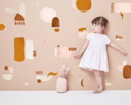 Neutral Abstract Mural Decals - Mixed Design Reusable Fabric Wall Eco Friendly Peel & Stick Nursery Painted Shapes + Dots - thumbnail 1
