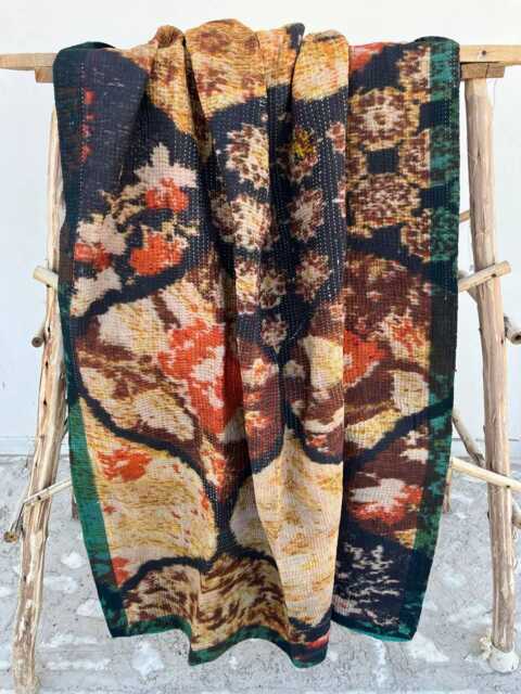 Boho Style Reversible Cotton Kantha Quilt Throw - Handmade Soft Blanket - image 1