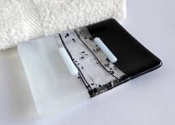 Fused Glass Soap Dish in Black & Streaky White By Bprdesigns - thumbnail 1