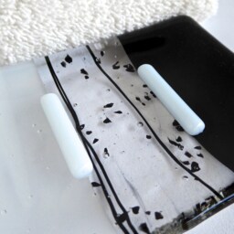 Fused Glass Soap Dish in Black & Streaky White By Bprdesigns - thumbnail 3