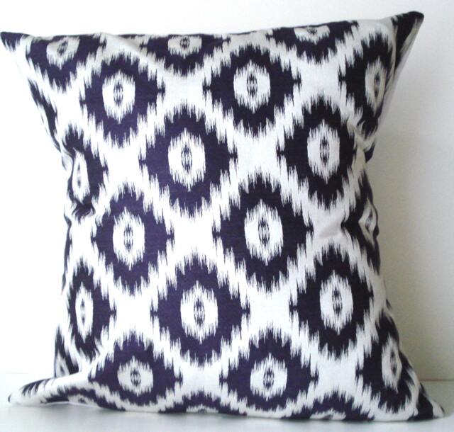 New 18x18 Inch Designer Handmade Pillow Case Purple On White Ikat