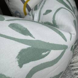 "Leaves Throw Pillow Cover, Decorative Handmade Accent Cushion Case For Sofa Couch Bedroom Home, Dusty Green - White 12"" X 20" - thumbnail 2