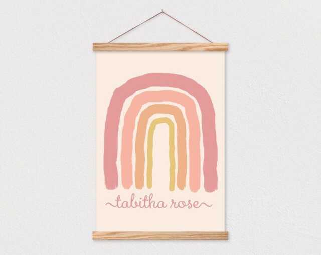 Boho Rainbow Art - Choose Colors & Name Canvas Wall Hanging With Hanger Frames Any Words Or Pix - image 1