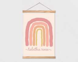 Boho Rainbow Art - Choose Colors & Name Canvas Wall Hanging With Hanger Frames Any Words Or Pix - thumbnail 1