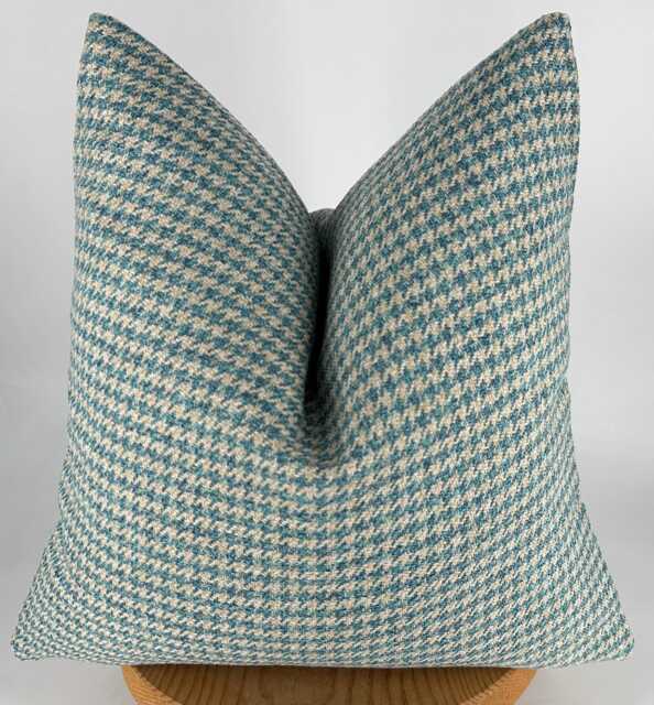 Blue Houndstooth Pillow Cover, Cotton Linen Fabric, Home Decor, 20x20 - image 1