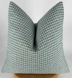 Blue Houndstooth Pillow Cover, Cotton Linen Fabric, Home Decor, 20x20 - thumbnail 1
