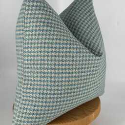 Blue Houndstooth Pillow Cover, Cotton Linen Fabric, Home Decor, 20x20 - thumbnail 2