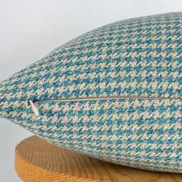 Blue Houndstooth Pillow Cover, Cotton Linen Fabric, Home Decor, 20x20 - thumbnail 3