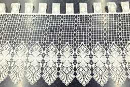 Cream/Ivory Macrame Cafe Net Curtain/Lace Curtain Design Detailed Tab Top in 3 Drops Sold By The Metre, Quantity=Number Of Metres Width