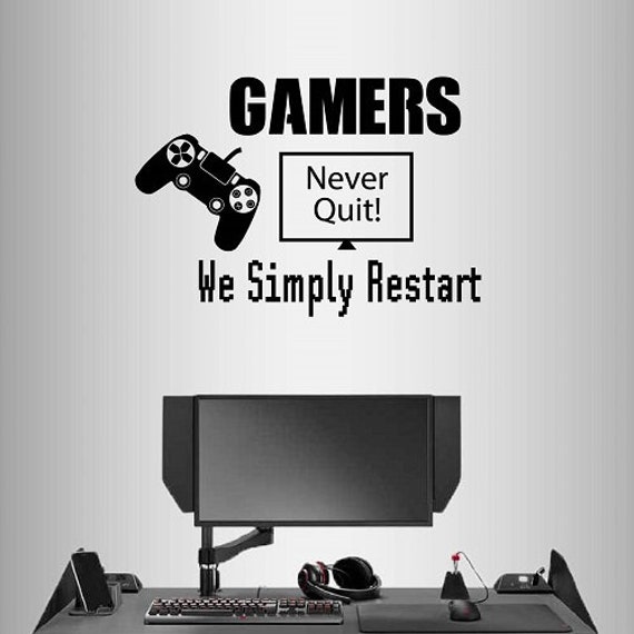 In-Style Decals Wall Vinyl Decal Home Decor Art Sticker Gamers Never Quit We Simply Restart Controller Teen Computer Video Games Room 2541 - image 1