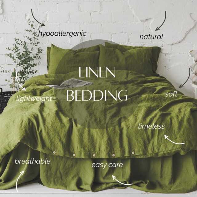 Handmade Moss Green Linen Bedding Set Boho Duvet Cover With Pillowcases - image 1
