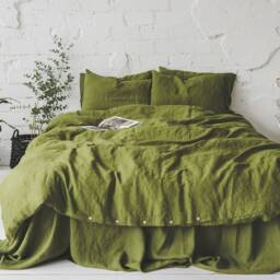 Handmade Moss Green Linen Bedding Set Boho Duvet Cover With Pillowcases - thumbnail 3