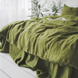 Handmade Moss Green Linen Bedding Set Boho Duvet Cover With Pillowcases - thumbnail 2