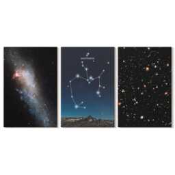 Canvas Set Of 3 Wall Art - Galaxies, Constellations, Zodiac Sign Sagittarius, Navy Print, Space & Astrology Hanging Piece - thumbnail 2