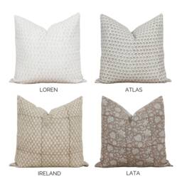 Hand Block Floral Pillow Covers - Neutral Throw Pillows Blocked Cushion Cover Decorative Linen Designer - thumbnail 3