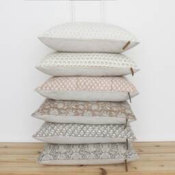 Hand Block Floral Pillow Covers - Neutral Throw Pillows Blocked Cushion Cover Decorative Linen Designer