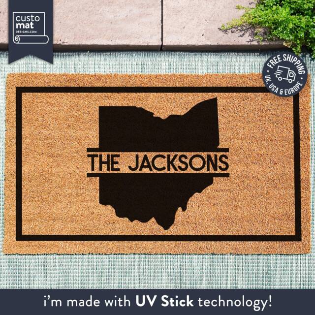Personalized Ohio State Mat - Family Monogram Doormat Closing Gift Us Silhouette Rug Realtor Decor Porch - image 1