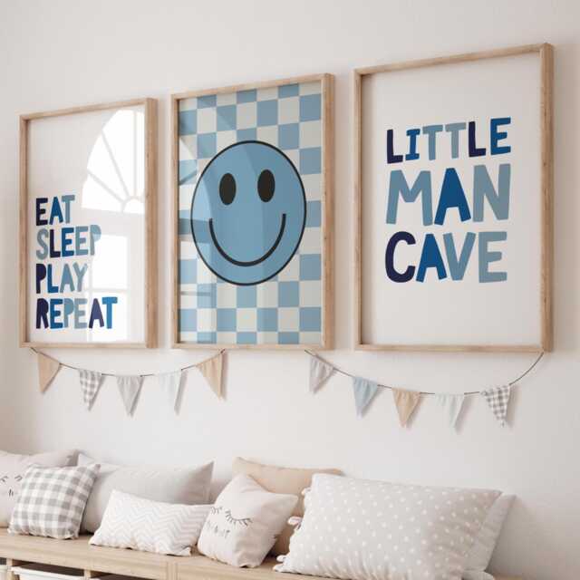 Boys Bedroom Print Set Of 3, Little Man Cave, Nursery Prints, Decor, Toddler Bedroom, Wall Art, Playroom
