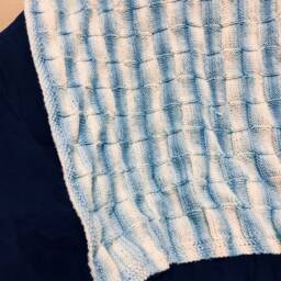 Knitted Baby Blue Ombre Basketweave Blanket - thumbnail 3