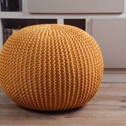 Mustard Pouf Stuffed, Ottoman Round Pouf, Chunky Crochet Floor Pillow, Footstool, Nursery Scandinavian Round Crochet - thumbnail 3