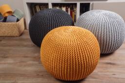 Mustard Pouf Stuffed, Ottoman Round Pouf, Chunky Crochet Floor Pillow, Footstool, Nursery Scandinavian Round Crochet