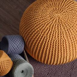 Mustard Pouf Stuffed, Ottoman Round Pouf, Chunky Crochet Floor Pillow, Footstool, Nursery Scandinavian Round Crochet - thumbnail 4