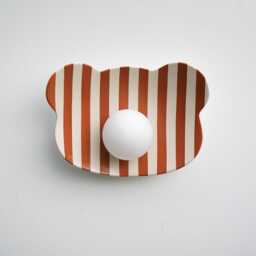 Handmade Ceramic Wall Sconce - Striped Teddy Bear Kids' Room Light, Clay Lamp - thumbnail 2