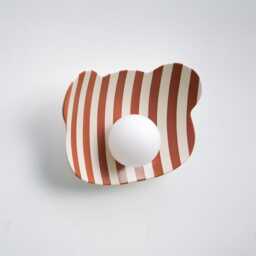 Handmade Ceramic Wall Sconce - Striped Teddy Bear Kids' Room Light, Clay Lamp - thumbnail 3