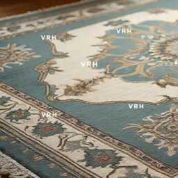 Hand Knotted Oushak Wool Rug - 8x10 Turkish Carpet, Blue Olive Floral - thumbnail 4