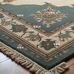 Hand Knotted Oushak Wool Rug - 8x10 Turkish Carpet, Blue Olive Floral - thumbnail 2