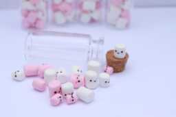 Mini Marshmallows in A Jar, Kawaii White & Pink Mallows, Polymer Clay Miniatures, Birthday Gift, Gift For Her, Cute Faces, Glass Jar