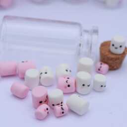 Mini Marshmallows in A Jar, Kawaii White & Pink Mallows, Polymer Clay Miniatures, Birthday Gift, Gift For Her, Cute Faces, Glass Jar - thumbnail 4