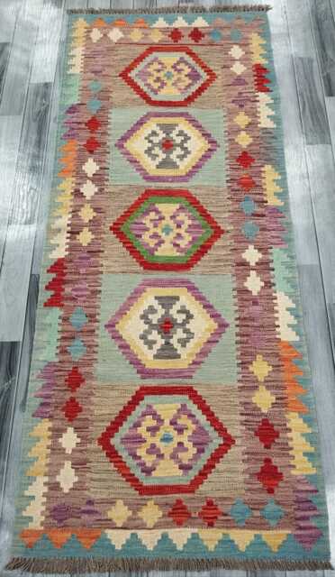 Heritage Tribal Runner, Handmade Artisan Afghan Turkish Scandinavian Navajo Bohemian Flatweave Wool Multicolour Kilim Runner Rug 203x84 cm - image 1