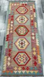 Heritage Tribal Runner, Handmade Artisan Afghan Turkish Scandinavian Navajo Bohemian Flatweave Wool Multicolour Kilim Runner Rug 203x84 cm - thumbnail 1