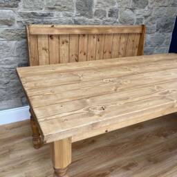 Handmade Farmhouse Dining Table Set - Rustic Plank Top, Storage Bench - thumbnail 2