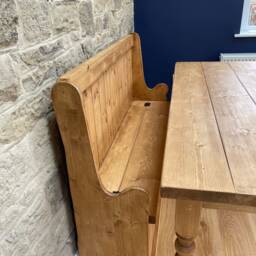 Handmade Farmhouse Dining Table Set - Rustic Plank Top, Storage Bench - thumbnail 3