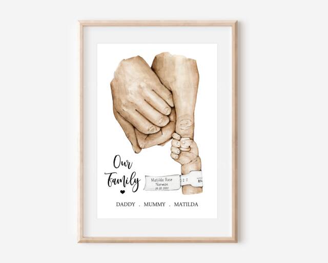 Personalised Family Print - New Baby Birth Tag Gift One Child Only Unframed - image 1