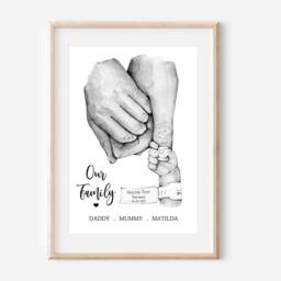 Personalised Family Print - New Baby Birth Tag Gift One Child Only Unframed - thumbnail 2