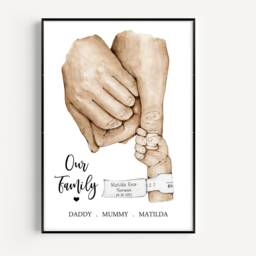 Personalised Family Print - New Baby Birth Tag Gift One Child Only Unframed - thumbnail 3