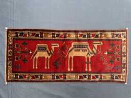 Antique Pictorial Camel Rug, 1.8x3.8 Ft , Wall Hanging Afghan Handmade Wool Tribal Rug