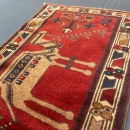 Antique Pictorial Camel Rug, 1.8x3.8 Ft , Wall Hanging Afghan Handmade Wool Tribal Rug - thumbnail 3