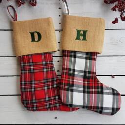 Plaid Christmas Stockings, Family Tartan Burlap Cuff Stockings - thumbnail 3